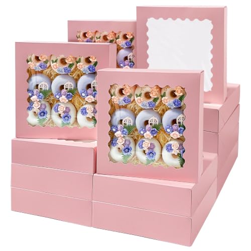 Bakepacker 36pcsAuto-pop Up Pie Boxes 10x10x2.5 inches Pink