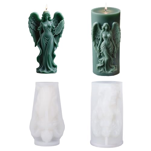 Moldes de vela para fundir, ángel con alas, moldes de silicona, moldes de silicona 3D DIY (ángel cilíndrico)