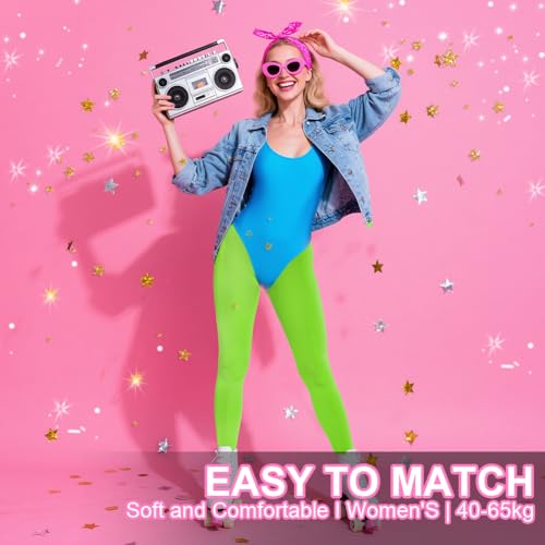 Alaoo Neon Leggings, Grüne Strumpfhosen für Damen, Footless Strumpfhose, 80er Jahre, Kostüm für Rollenspiele, Halloween und Tanzveranstaltungen