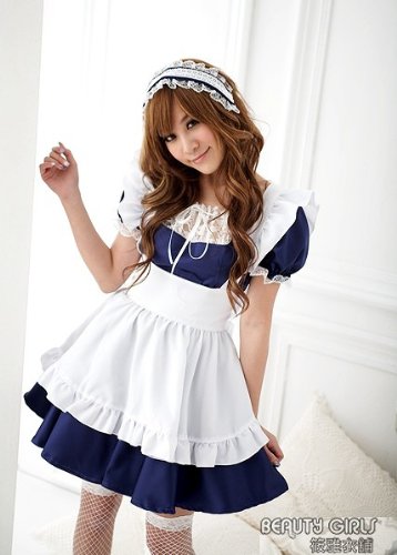 Amazon.co.jp: 定番メイド服（紺）/コスチューム/コスプレ/衣装
