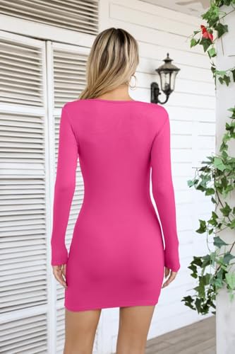 Image of Valiamcep Women's Long Sleeve Dress Crewneck Bodycon Dresses Ribbed Knit Slim Fit Casual Mini Dress
