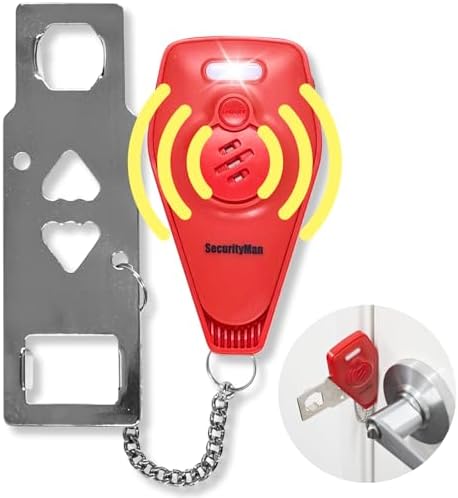 Securityman Portable Door Lock with Alarm | Hotel Door Locks for Travelers Security | Loud 130dB Door Security Device for Hotel Room, Apartment Home, & Travel Safety Inside for Women Children - Red