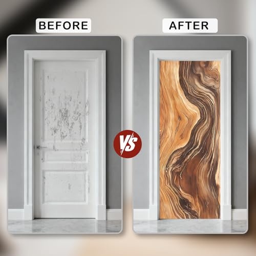 Image of Nuxovilar Wood Grain Door Stickers Peel Stick PVC 30.3x78.7 in Cover | Door Stickers Wall Decals Peel Stick Cover Vinyl Art Poster Home Bedroom Living Room (Wood Grain)