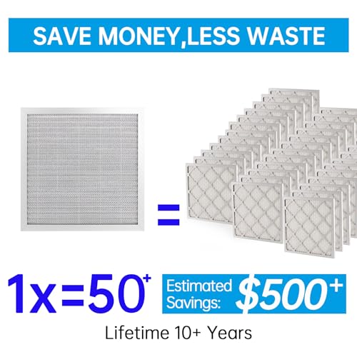 Image of UBeesize 12x12x1 Air Filter (Fits 12x12 Slots, Actual Size: 11.69x11.69x0.82 Inch) - Reusable, Washable, MERV 8 HVAC AC Furnace Filter