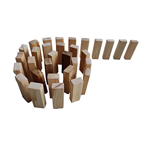 Image of Tumbling Tower, Plain Pine Wood Block Stacking Game, Challenging Maths Classic Board Game (Brown) - 30 Pieces,For 4+ Years