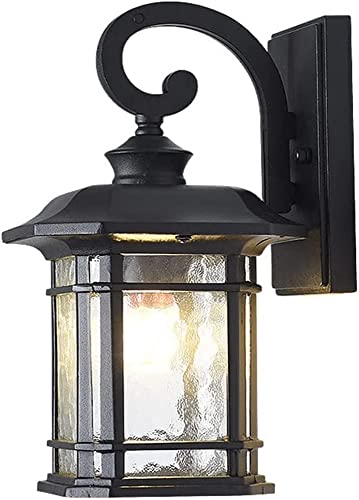 Applique murale extérieure étanche E26 luminaire noir mat avec verre ondulé pour cour et jardin