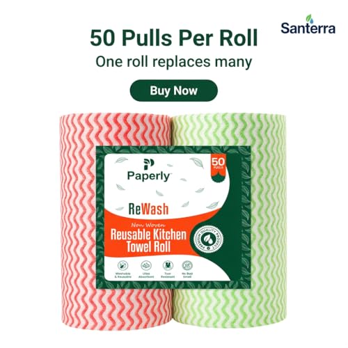 Image of Reusable Non Woven Kitchen Towel Roll | Ultra Absorbent Washable & Quick Dry Cleaning Wipes | Antimicrobial Anti-Odour Multipurpose Tissue Alternative for Dishcloth Cleaning, 50 Pulls, Pack 3