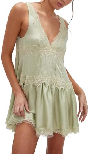 Women Y2k Lace Slip Mini Dress Sexy Sleeveless V Neck Flowy Short...