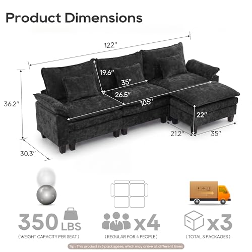 Image of URRED Oversized Modular Sectional Sofa,Black:122 inch L Shaped