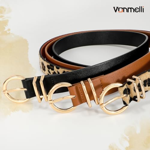 VONMELLI 3 Pack Women's Leather Belts for Jeans Dresses Ladies Waist Belt with Fashion Gold Buckle2