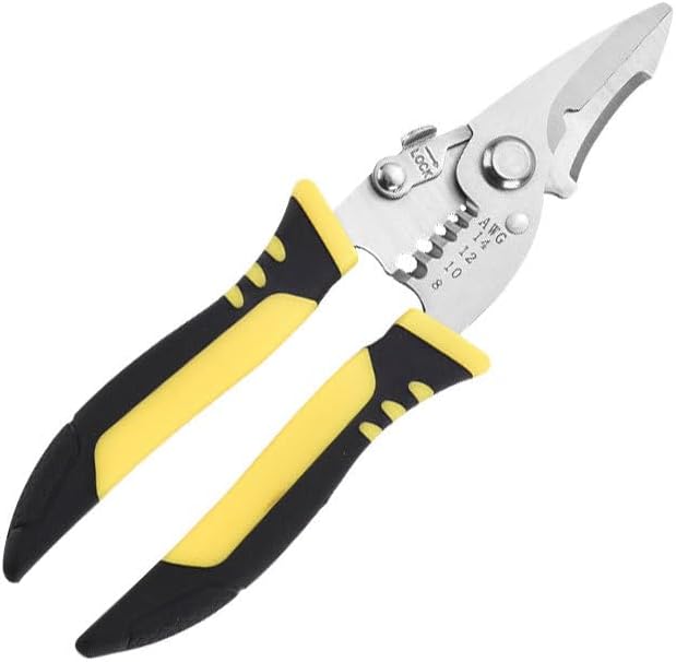 Wire Cutters Stripper Pliers, Multi-Function Crimping Tool with AntiSlip Ergonomic Handle Safety Lock, for 0.8-2.6MM Copper Cables, Ideal for Electricians and Home DIY Use with Wire Stripper 8-16AWG