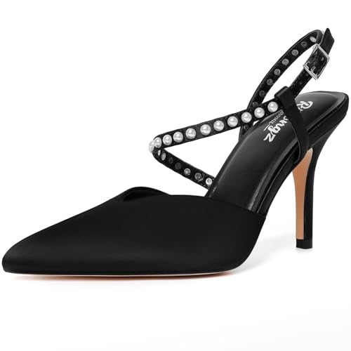 RIBONGZ Brown Slip On Stiletto High Heels for Women Closed Pointed Toe Mule Kitten Herls with Suede Strap Sexy Backless Dress Wedding Party Daily Prom Pump Shoes by RIBONGZ