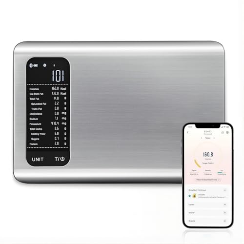 Sakerplus Smart Nutrition Tracking Kitchen Scale,Digital Food Scale with 1 Million Food Data,3g-5000g Precision Weighing in 1g Increments,Stainless Steel Smart Scale with Nutrition App,Tare Function