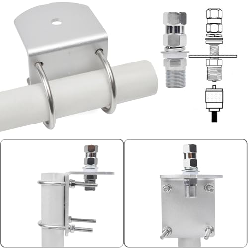 HYS Universal CB Antenna Mount W/ SO239 Stud, Antenna Mast Pole Mount Kits Heavy Duty 2pcs U-Bolt Clamp Bracket, L-Bracket with 10mm(APPR. 0.39inchs) Hole