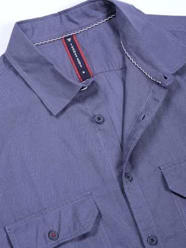 Image of Thomas Scott Men's | Solid | Half Sleeve | Slim Fit | Linen Blend | Double Flap Pocket | Spread Collar | Casual Shirt for Men