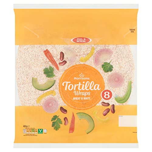 MORRISONS 8 Tortilla Wraps Wheat & White 488g