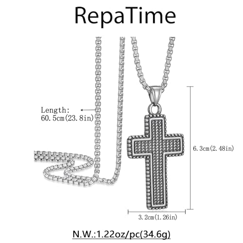 Cross Necklace for Men, Stainless Steel Christian Cross Pendant Necklaces for Men, Silver Chain Necklace for Men, Fade-Resistant, Stylish Jewelry Gift for Him