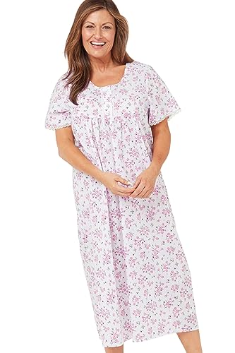 Marlon Ladies Short Sleeve MN145 Longer Length Nightie, Pink Sprig, 10/12