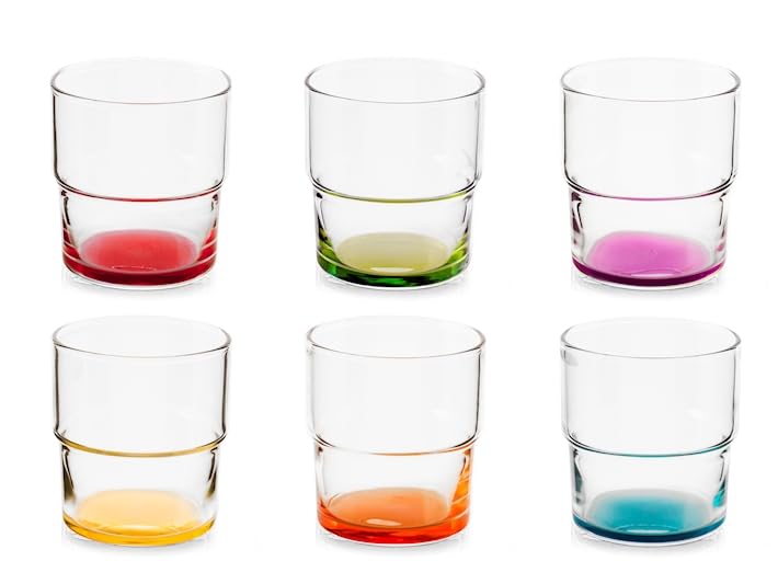 Pasabahce – Set 6 Bicchieri Hill in Vetro con Fondo Colorato 30 cl – Colori Assortiti, Lavabili in Lavastoviglie, Design Moderno e Allegro