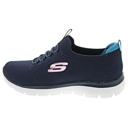 Skechers Cumbres, Zapatillas Mujer, Ribete Azul Marino de Punto Verde Azulado Rosa, 37 EU