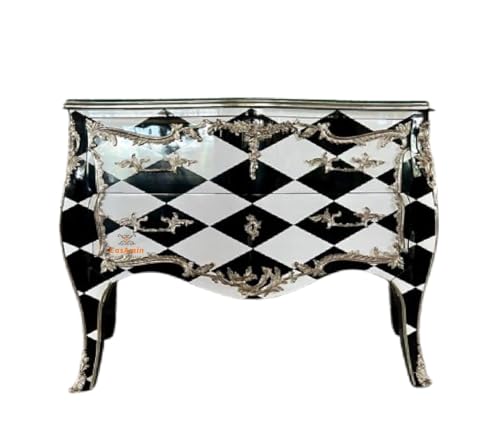 CasAmin Home & Living Cómoda de estilo barroco francés, 120 cm de ancho, hecha a mano con patrón de rombos y 2 cajones para decoración del dormitorio