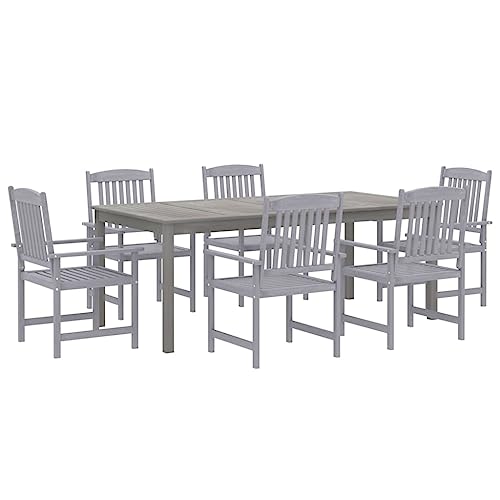 vidaXL Juego de Comedor para jardín 7 Piezas Madera Maciza Acacia Gris, Juego de Muebles de Madera, Juego de Comedor para Patio, Mueble de jardín