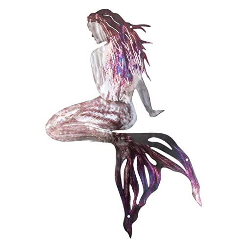 Yardwe Metal Mermaid Wall Art Hanging Decor Ocean Theme Metal Wall Decoration for Living Room Bedroom Office Patio