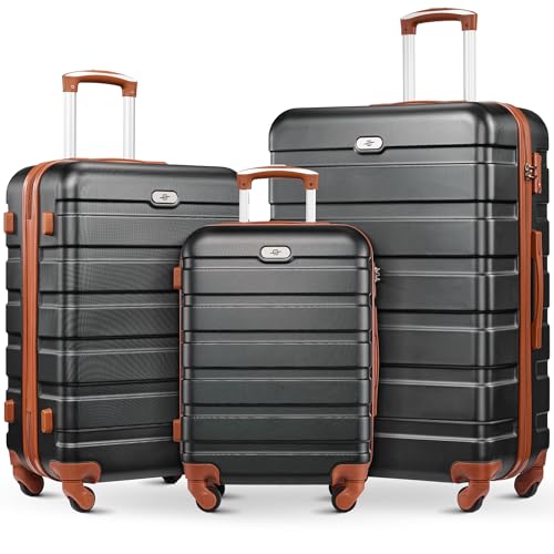 Image of Suitour Luggage 3 Piece Sets Hard Shell Luggage Set with Spinner Wheels, TSA Lock, 20 24 28 inch Travel Suitcase Sets (Black Brown)