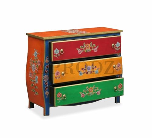 Image of APRODZ Wooden Handpainted Chest of Drawer Cabinet for Storage (Multicolor)