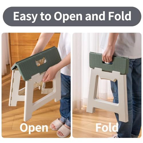 Image of Premium Folding Step Stool for Adults and Kids Non-Slip Folding Stools with Portable Handle, Compact Plastic Foldable Step Stool for Bathroom,Bedroom, Kitchen (Grey)