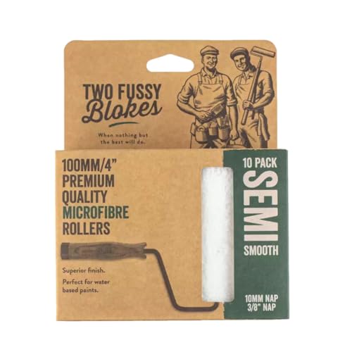 Two Fussy Blokes 4 inch 100mm Microfibre Mini Paint Roller Sleeves – 10mm Nap for Semi-Smooth Surfaces – Ideal for Walls, Doors, Radiators, Furniture & Water-Based Paints [10 Pack]