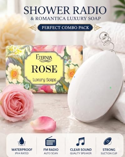 Image of Eternia Rose Luxury Soap Bar (250g) with Shower Radio | Face & Body Cleanser Combo for Soft, Glowing, Smooth & Fragrant Skin | Spa Bath Experience