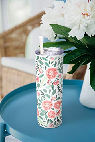 Floral Print Vacuum Insulated Stainless Steel Skinny Tumbler With Straw - Coffee Mug With Lid - Tea Cup For Travel- Nature Themed, Plant Lovers - Travel Mug, Birthday Gift - Floral Mugs For Women #TOP6