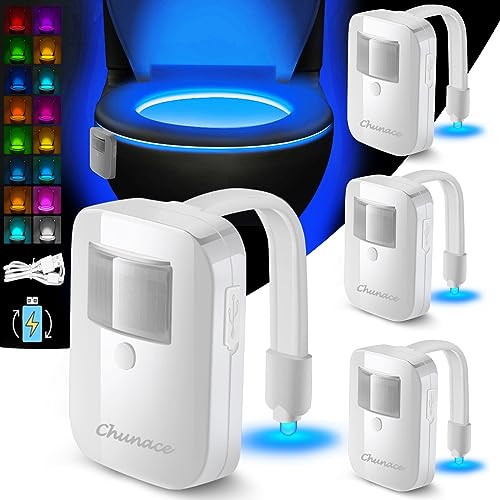 Chunace 4 Pack Rechargeable Toilet Night Light with Motion Activated Sensor, 16 Colors LED Nightlight Inside Bowl, Cool Stuff for Bathroom Decor Accessories, Unique & Funny Gadgets for Men/Kids 2025