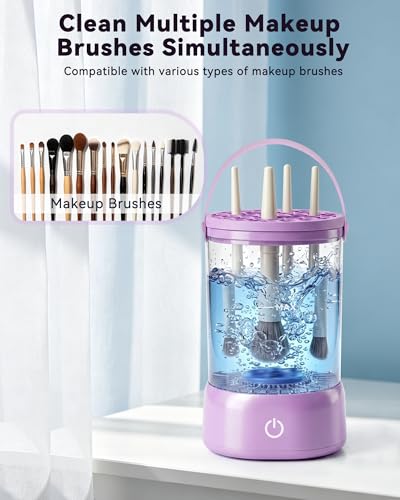 Qppxila Makeup Brush Cleaner - 9000 RPM Electric Makeup Brush Cleaning Machine, IP65 Portable Make up Brush Cleaner for Makeup Sponges and Brushes (Purple) (Purple)