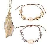 1 x Halskette und Armband aus Muscheln, Goldfarben, für Damen und Mädchen.