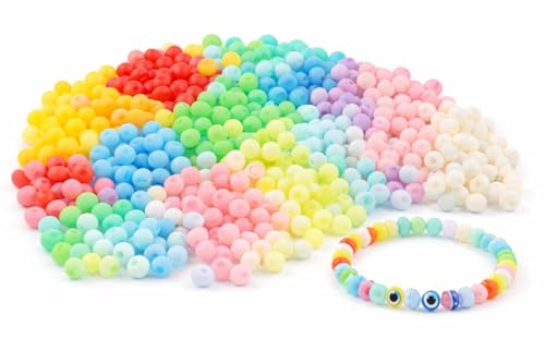 Image of ambitieux Bracelet Making Craft Kit 12 Types Of Colorful 400+ Pcs Of Plastic Beads With Elastic -(Colorfull With 8 Mm) (8 MMMatt Beads),Multicolor
