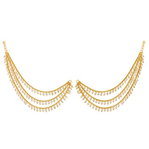 JEWELOPIA 3 Line Earchain Traditional Champaswaralu Gold Long 