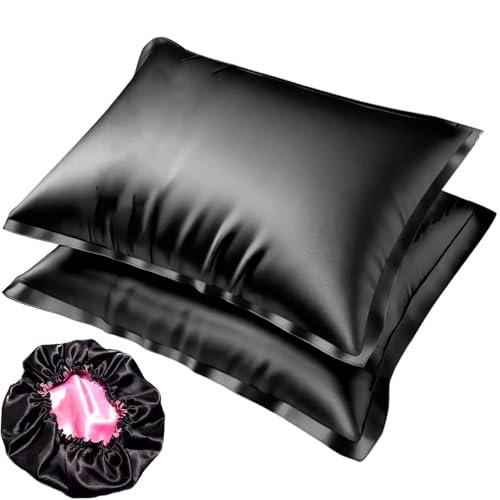Kit 2 Fronhas 50x70 +1 Touca Cetim Luxo Ajustável Anti-frizz Para Dormir Cetin Brilhoso
