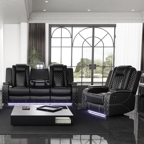 Sillón reclinable cuero negro con luz LED miniatura 1