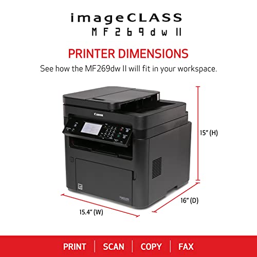 Image of Canon imageCLASS MF269dw II - Monochrome, Duplex Wireless Laser Printer, All-in-One with Scanner, Copier, Fax, Auto Document Feeder, Mobile Ready, 30 PPM, Black