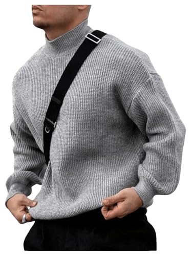 Floerns Men's Stand Collar Drop Shoulder Sweater Winter Long Sleeve Knitted Pullover