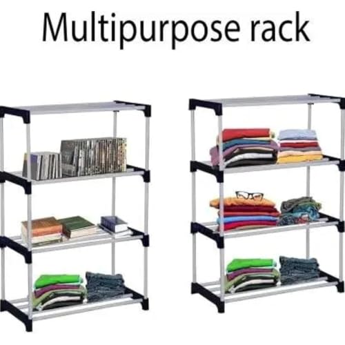 Image of NILUX 4-Layer Adjustable Bookshelf - Multipurpose Plastic Storage Rack for Home, Office, Library | Sturdy Shelves, Space-Saving Organizer for Books, Decor, Toys, and Daily Essentials (Pack of 1)