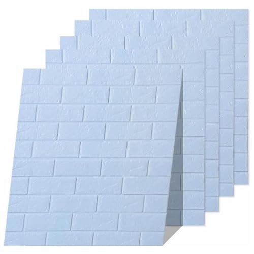 Euro Tische 5x 3D Wandpaneele selbstklebend – Tapete in Steinoptik für Wandgestaltung – wasserfeste Fliesenaufkleber für Schlafzimmer, Badezimmer, Küche & mehr – 5 Stück hellblau (70x77 cm)