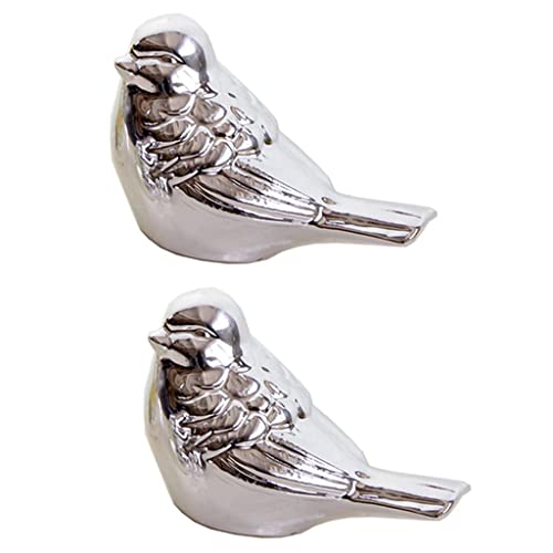 Sharplace 2X Kleine Silberne Keramik Mollige Vogelfigur Ornamente Tiermodell Geschenk für Statue Dekoratives Silber, S