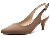 Greatonu Womens Court Shoes Low Kitten Heels Slingback Pointed Toe Dress Pumps Taupe