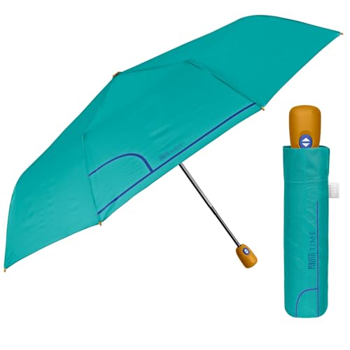 Ombrello Mini Pieghevole Donna - Ombrellino Leggero Compatto Portatile da Borsa Viaggio - Apertura e Chiusura Automatica - Antivento Resistente con Fibra di Vetro - Perletti (Azzurro)