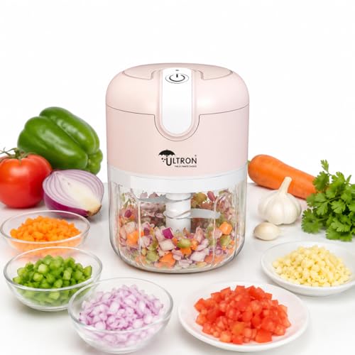 Image of ULTRON Electric Chopper | 30W Powerful Motor | 250ml Mini Vegetable Chopper | Stainless Steel Blades | One-Touch Operation | BPA-Free Container | USB Rechargeable | Portable Kitchen Chopper (Rose)