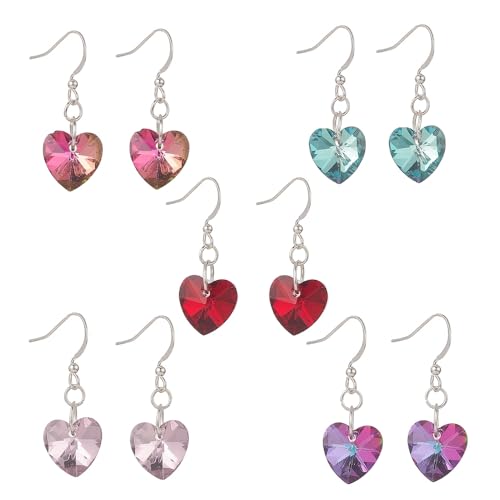 Hemasa 5 aretes colgantes de cristal galvanizado con forma de corazón para mujeres y niñas, Large, Latón, Ámbar