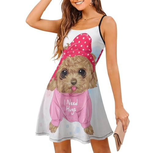 Robe d'été femme à bretelles motif chien mignon idéale pour vos sorties à la plage